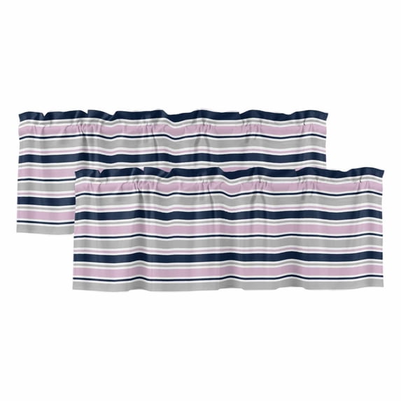 Pink Grey Striped Curtain Valances for Windows, Kitchen Valance Window Treatments Panel 2 Pack, Farmhouse Stripes Modern Abstract Art Rod Pocket Short Curtains for Bathroom Bedroom 42 x 18 Inch