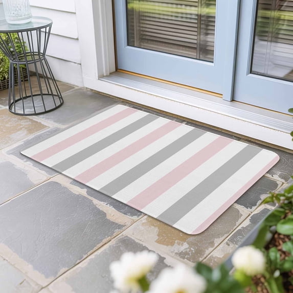 Pink Grey Striped Door Mat Indoor Outdoor,Geometric Vertical Stripes Minimalist Non Slip Welcome Mat with Rubber Backing,Absorbent Fabric Front Door Mats Entryway Rug for Home Patio Entrance 24"x36"