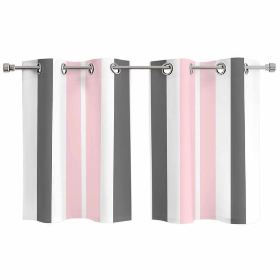 Pink Grey Striped Kitchen Curtains Small Short 39 Inch Length, Gray Modern Abstract Art Grommet Top Bedroom Living Room Curtains, Light Filtering Cafe Curtain Drapes 2 Panels Set 55''x39''