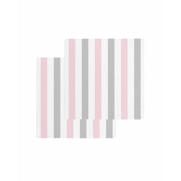 Pink Grey Striped Kitchen Dish Towels for Drying Dishes Set of 2, Geometric Vertical Stripes Minimalist Waffle Weave Microfiber Terry Hand Tea Bathroom Towels Quick Dry & Absorbent Towel 12x12