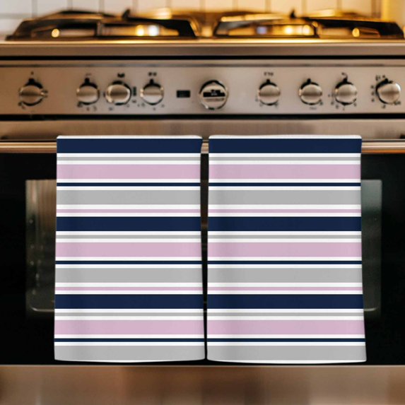 Pink Grey Striped Kitchen Towels Set of 2, Farmhouse Stripes Modern Abstract Art Absorbent Dish Towels for Kitchen, Microfiber Hand Towel, Quick Drying Tea Towel for Cleaning Decorative Dishcloths