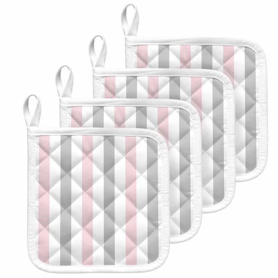 Pink Grey Striped Pot Holders for Kitchen Heatproof Potholder, 4 Pack Geometric Vertical Stripes Minimalist Hot Pads Multipurpose Oven Pads Cloth Potholders Trivet for Cooking and Baking