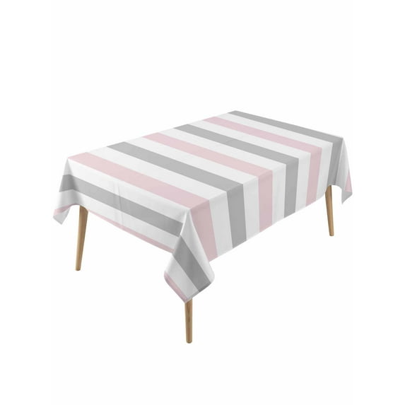 Pink Grey Striped Table Cloth, Geometric Vertical Stripes Minimalist Waterproof Tablecloth for Rectangle Tables, Reusable Washable Fabric Table Cover for Restaurant Kitchen Dining Tables 60"x120"