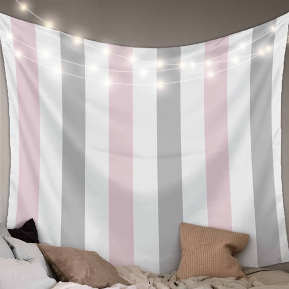 Pink Grey Striped Tapestry for Bedroom Wall Hanging Tapestry, Geometric Vertical Stripes Minimalist Ceiling Backdrop Tapestries Poster Blanket Wall Decor for Teens Room Living Room Dorm 55" x 73"