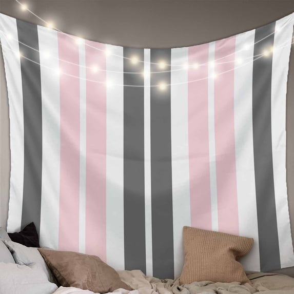 Pink Grey Striped Tapestry for Bedroom Wall Hanging Tapestry, Gray Modern Abstract Art Ceiling Backdrop Tapestries Poster Blanket Wall Decor for Teens Room Living Room Dorm 59" x 90"