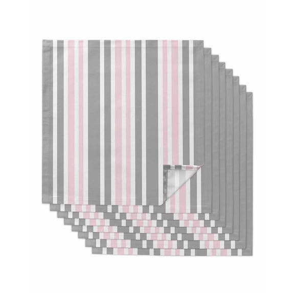 Pink Grey Stripes Cloth Napkins Set of 8 Reusable Dinner Napkins, Simple Striped Lines Minimalist Modern Cocktail Napkin Washable Table Napkins for Wedding/Holiday Party/Baby Shower 20"x20"