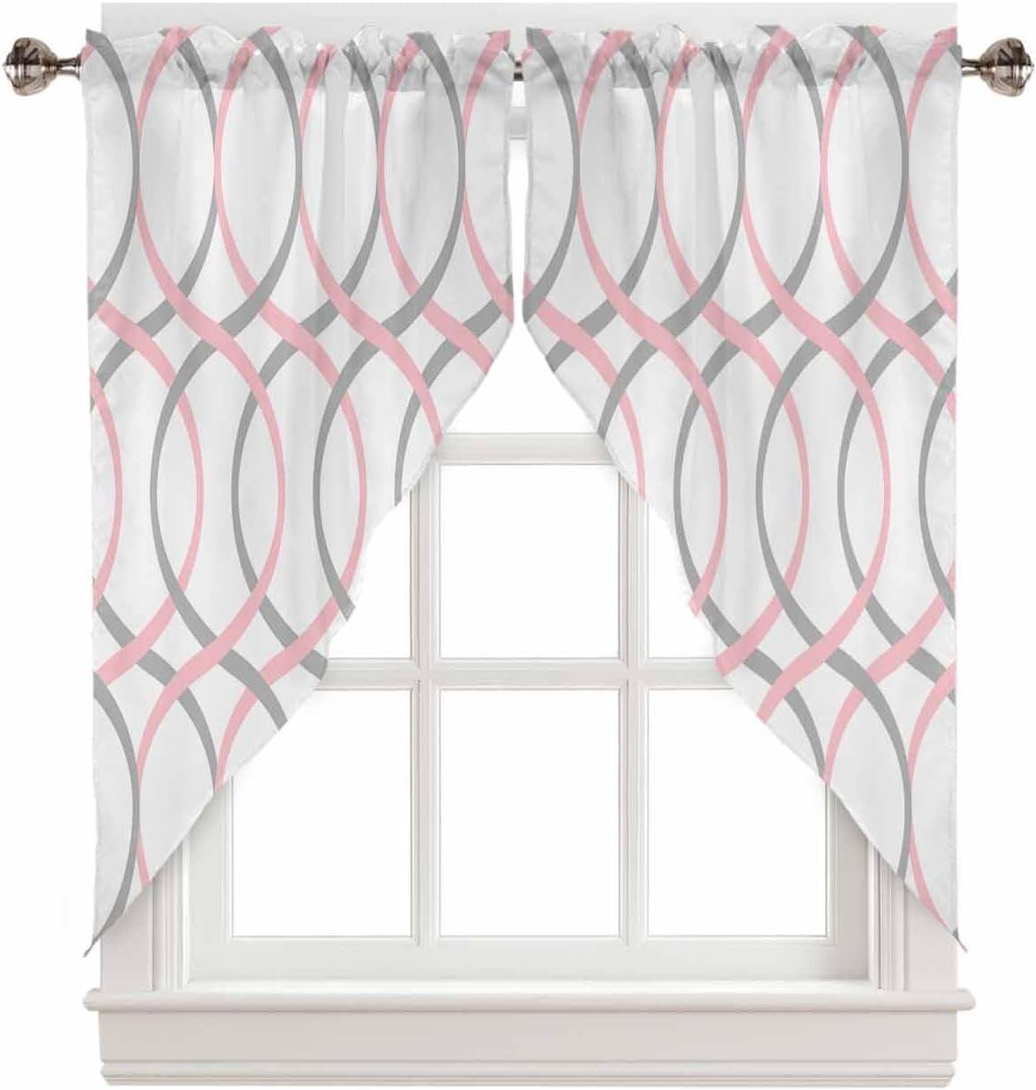 Pink Grey Swag Valances for Windows 2 Pack Kitchen Window Curtains