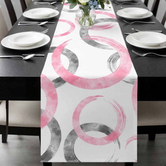 Pink Grey Table Runner 72 Inches Long, Geometric Circle Modern Abstract Simple Art Kitchen Coffee Dining Table Decoration for Home Party Birthday Wedding Home Decor 14x72 Inches