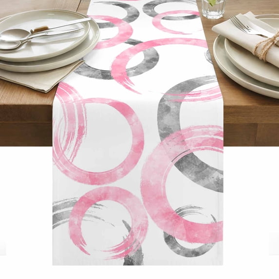Pink Grey Table Runner - 90 Inch Long, Kitchen Dining Table Runner Dresser Scarves, Geometric Circle Modern Abstract Simple Art Farmhouse Decor for Coffee Tables Wedding Party Banquet