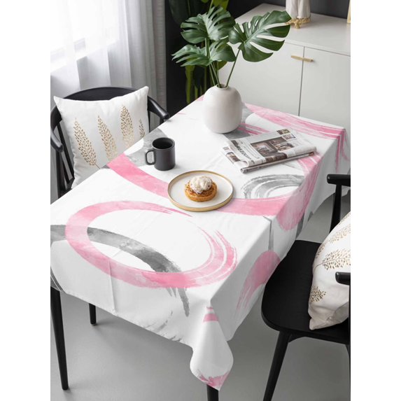Pink Grey Tablecloth Rectangle Table Cloth 60x120, Waterproof Tablecloth Outdoor Table Cloth, Geometric Circle Modern Abstract Simple Art Washable Table Cover for Kitchen Dinning Party