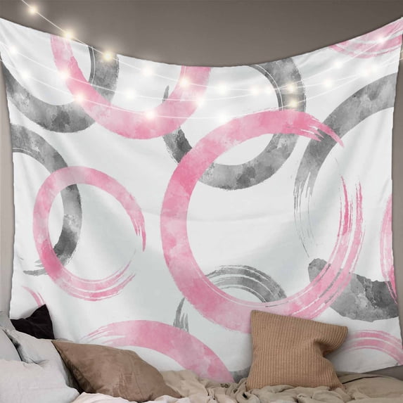 Pink Grey Tapestry for Bedroom Wall Hanging Tapestry, Geometric Circle Modern Abstract Simple Art Ceiling Backdrop Tapestries Poster Blanket Wall Decor for Teens Room Living Room Dorm 59" x 79"