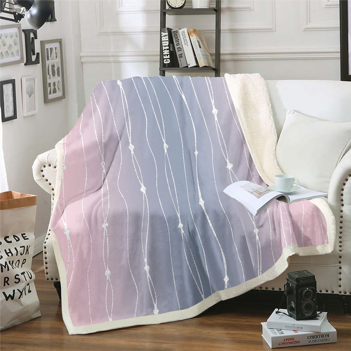 Pink and Grey Throw Blanket for Couch for Girls Women Watercolor Gradient Fleece Blanket