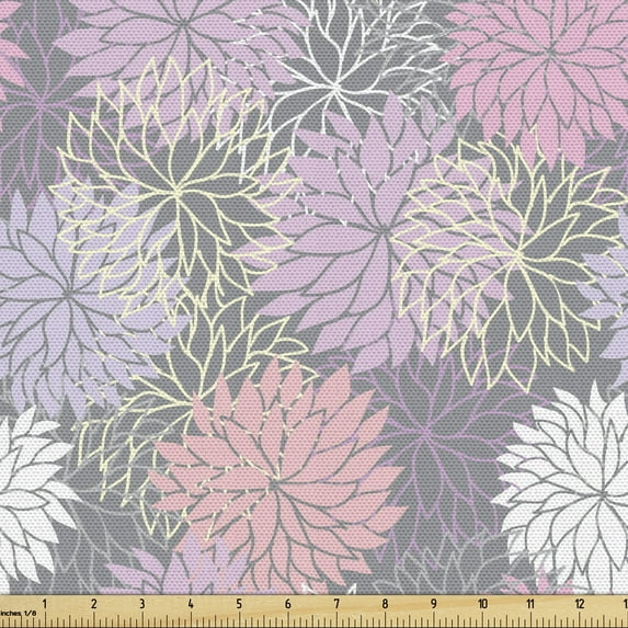 Ambesonne Pink and Grey Fabric by the Yard Upholstery, Botanical Blossom, 1 Yard, Blush Lilac Grey