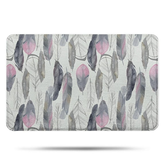 Pink and Grey Watercolor Feather Pattern Bathroom Rugs Mat,Non Slip Microfiber Bathroom Rug,Rubber Backing,Soft Bathroom Mats for Bathroom Floor,Tub and Shower,17x27in(43x68cm)