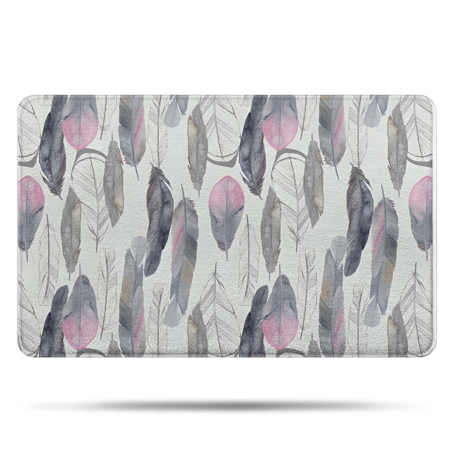 Pink and Grey Watercolor Feather Pattern Bathroom Rugs Mat,Non Slip Microfiber Bathroom Rug,Rubber Backing,Soft Bathroom Mats for Bathroom Floor,Tub and Shower,20x32in(50x80cm)