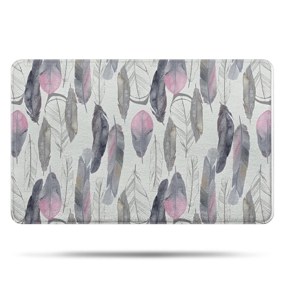 Pink and Grey Watercolor Feather Pattern Bathroom Rugs Mat,Non Slip Microfiber Bathroom Rug,Rubber Backing,Soft Bathroom Mats for Bathroom Floor,Tub and Shower,20x32in(50x80cm)