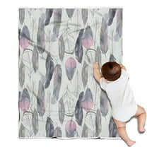 Pink and Grey Watercolor Feather Pattern Blanket,Comfortable Soft Flannel Throw Blanket,All Season,Warm Lightweight Blankets for Sofa Bed Couch Living Room Chair,30"x40"