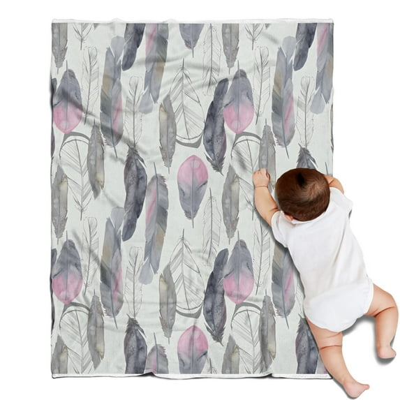 Pink and Grey Watercolor Feather Pattern Blanket,Comfortable Soft Flannel Throw Blanket,All Season,Warm Lightweight Blankets for Sofa Bed Couch Living Room Chair,30"x40"