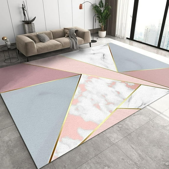 Pink Grey White Marble Texture Area Rug Abstract Minimalist Gradient so Washable Carpet Indoor Non Slip Rugs Room Sofa Living Bedroom Home Decor Floor Mats 3x5 Small Non-slip Soft