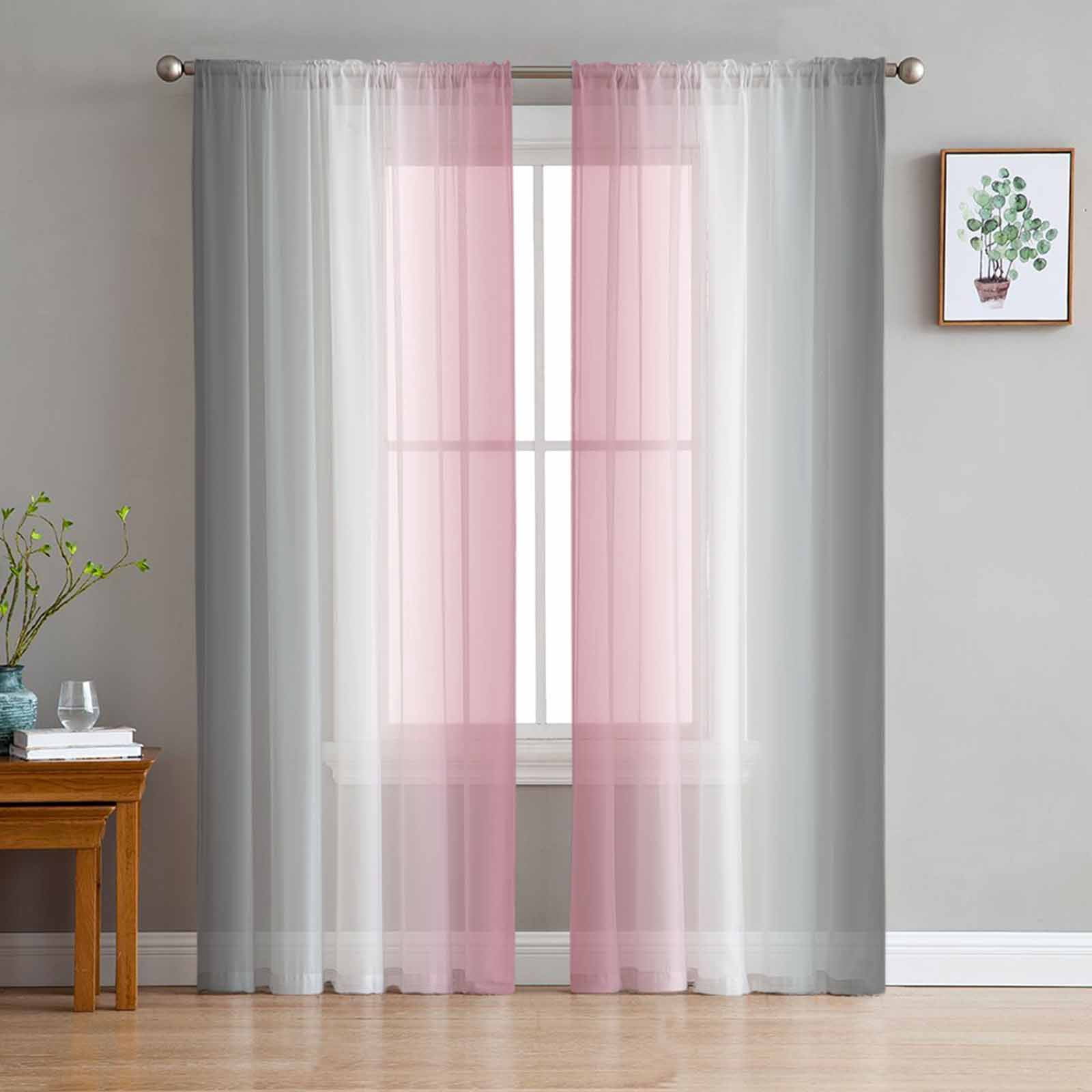 Pink Grey White Sheer Curtains 63 Inch Length 2 Panels Set for Living ...