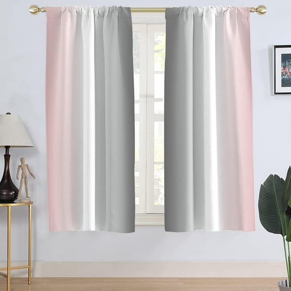 Pink and Grey Window Curtain Gray White Ombre Girls Nursery Cute Pastel Preppy Kids Women Bright Art Aesthetic Living Room Bedroom Window Drapes Treatment Fabric 1 Pair, 42" W x 63" L, Gradient
