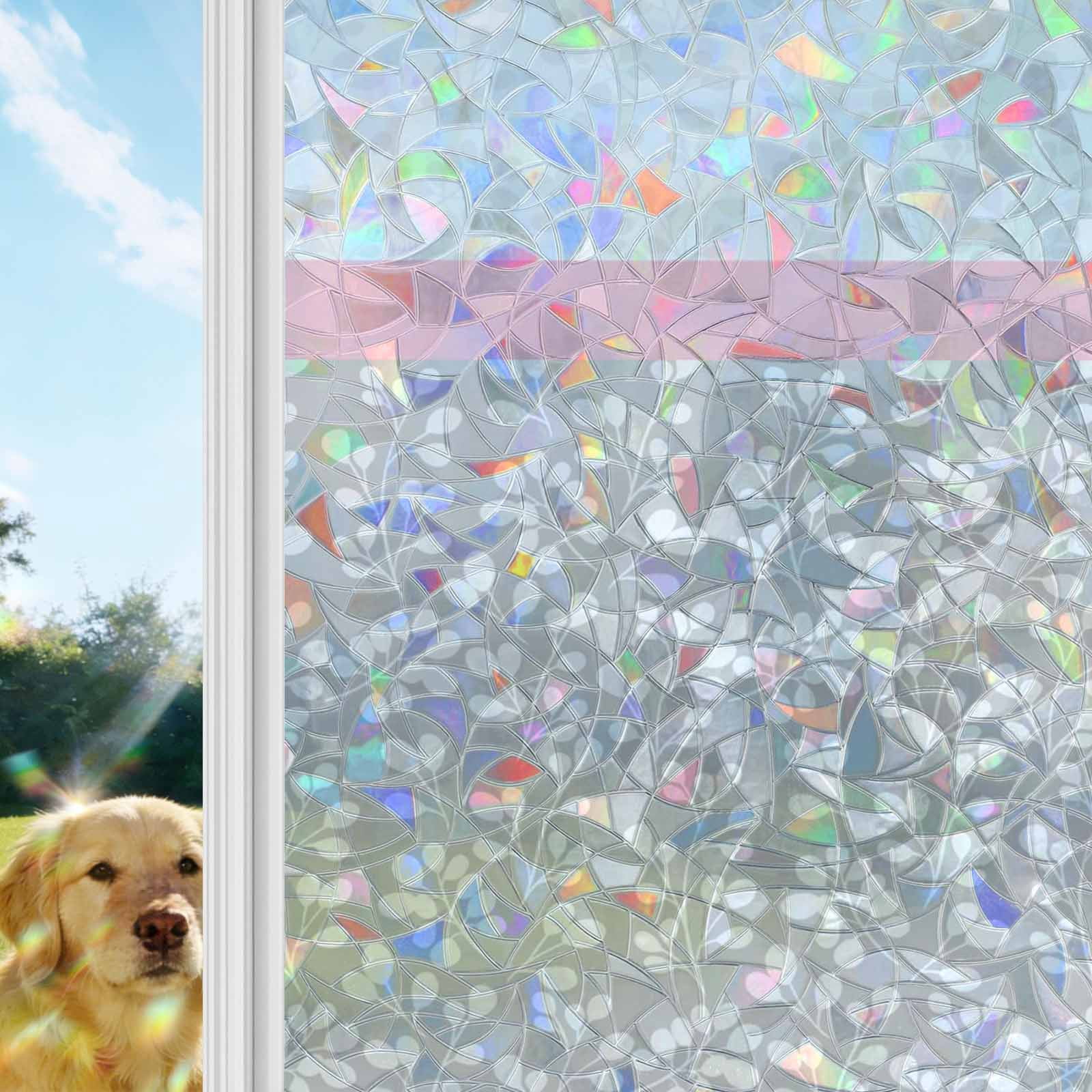 Pink Grey Window Privacy Film Stain Glass,Reusable Decorative Rainbow Window Film,Chic Garden Floral Stripe Aesthetic Flower Boho Static Cling Sun Blocking Stickers Decals Covers 23.6" x 78.7" (2pcs)