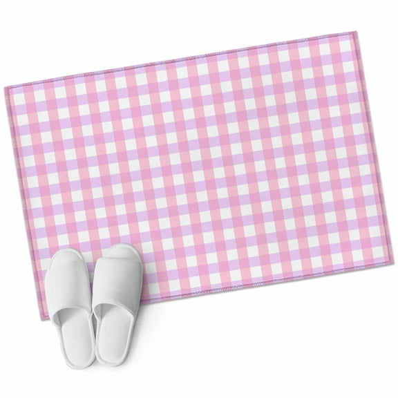 Pink Grid Bathroom Mat 2x3 FT, Non Slip Small Kitchen Mat, Checkered Plaid Gingham Lattice Trellis Print Washable Soft Backed Front Door Throw Rug Indoor Outdoor Doormat for Entryway Sink