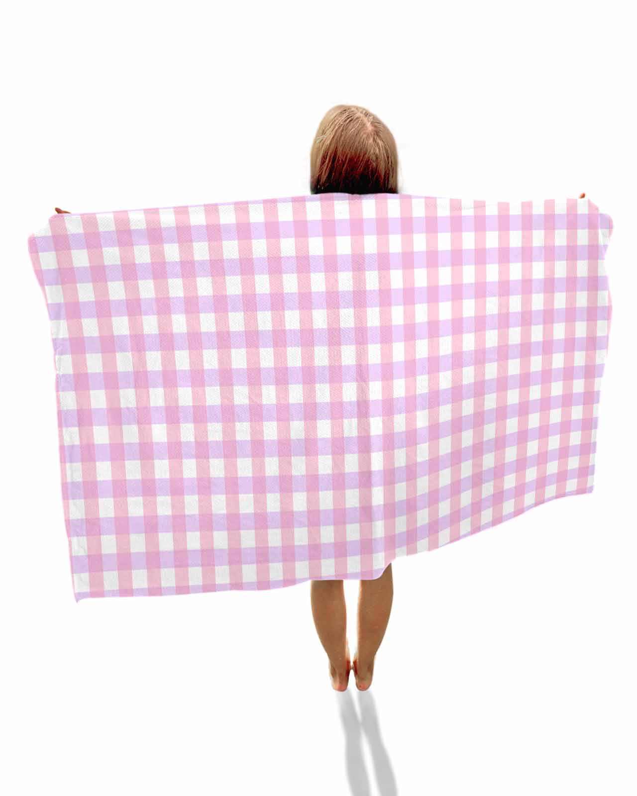 Pink Grid Beach Towels Oversized Super Absorbent, Checkered Plaid Gingham Lattice Trellis Print Lightweight Bath Towel Quick Dry Sets For Bathroom/Pool/Rv Camping/Beach Play/Gym Room/Picnic 35"x70"