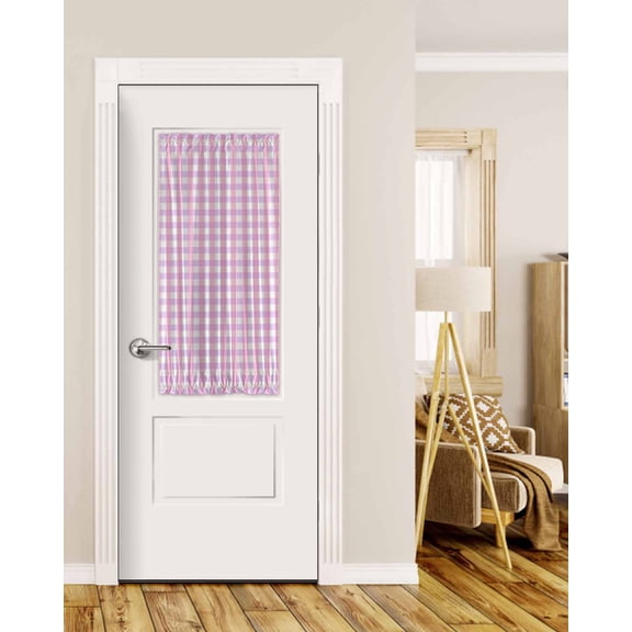 Pink Grid Blackout Door Curtains for French, Glass,Front, Back, Patio Door, Checkered Plaid Gingham Lattice Trellis Print Thermal Insulated Rod Pocket Window Curtain Drapes With Tiebacks 25"x40"