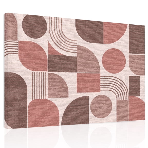 Pink Grid Blocks Canvas Print Wall Art, Boho Abstract Minimalist Geometric Linen Texture Wall Decor Framed Artwork Paintings Pictures for Living Room Bedroom Stretched Ready to Hang, 12" x 16"