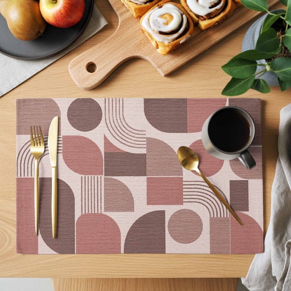 Pink Grid Blocks Placemats Set of 2, Boho Abstract Minimalist Geometric Linen Texture Heat Insulated Linen Place Mats, Washable Stain-Proof Table Mats for Dining Tables Holiday Decor 13x19 Inches