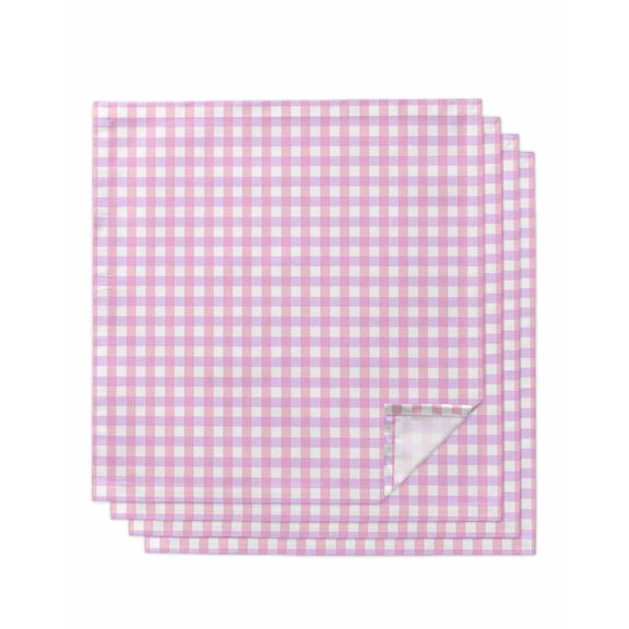 Pink Grid Cloth Napkins Set of 4 Reusable Dinner Napkins, Checkered Plaid Gingham Lattice Trellis Print Cocktail Napkin Washable Table Napkins for Wedding/Holiday Party/Baby Shower 20"x20"