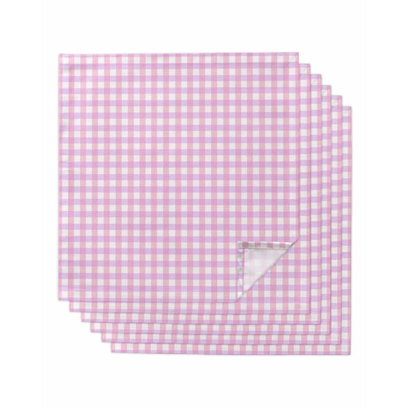 Pink Grid Cloth Napkins Set of 6 Reusable Dinner Napkins, Checkered Plaid Gingham Lattice Trellis Print Cocktail Napkin Washable Table Napkins for Wedding/Holiday Party/Baby Shower 20"x20"