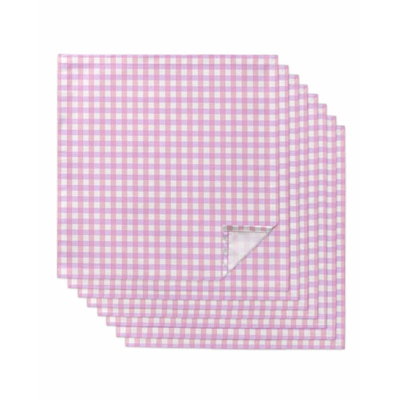 Pink Grid Cloth Napkins Set of 8 Reusable Dinner Napkins, Checkered Plaid Gingham Lattice Trellis Print Cocktail Napkin Washable Table Napkins for Wedding/Holiday Party/Baby Shower 20"x20"
