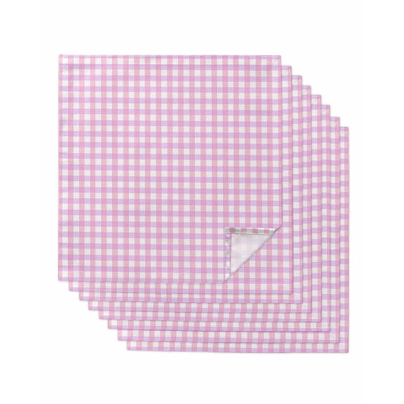 Pink Grid Cloth Napkins Set of 8 Reusable Dinner Napkins, Checkered Plaid Gingham Lattice Trellis Print Cocktail Napkin Washable Table Napkins for Wedding/Holiday Party/Baby Shower 20"x20"