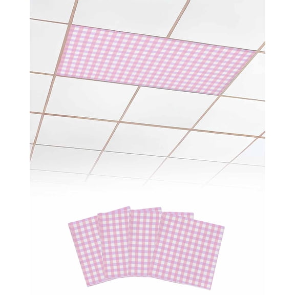 Pink Grid Fluorescent Light Covers for Ceiling Lights 4x2 feet,4 Pack Magnetic Light Filters for Classroom,Checkered Plaid Gingham Lattice Trellis Print Fluorescent Light Shade Panel for Office