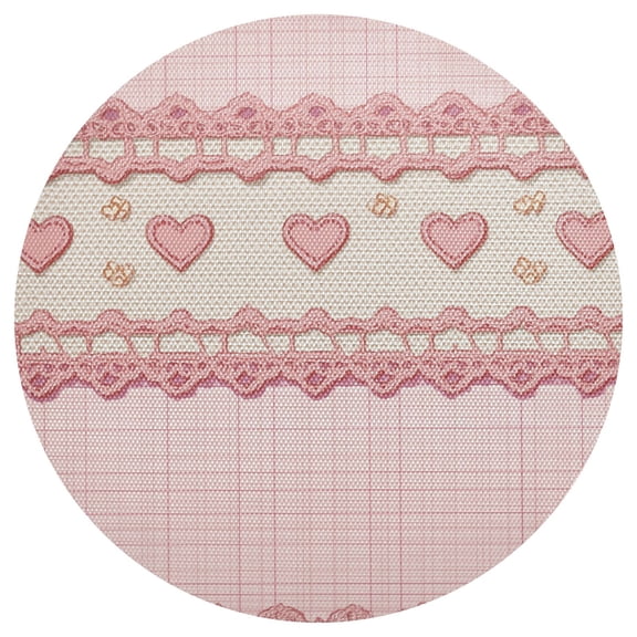 Pink Grid Hearts Lace Cute Valentine PVC Round Grid Placemat Table Mat 1 Pc 15.4" x 15.4"