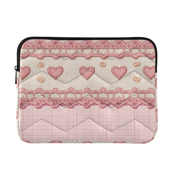 Pink Grid Hearts Lace Cute Valentine Quilted Laptop Protective Cases Computer Sleeves Tablet Bags Briefcases M