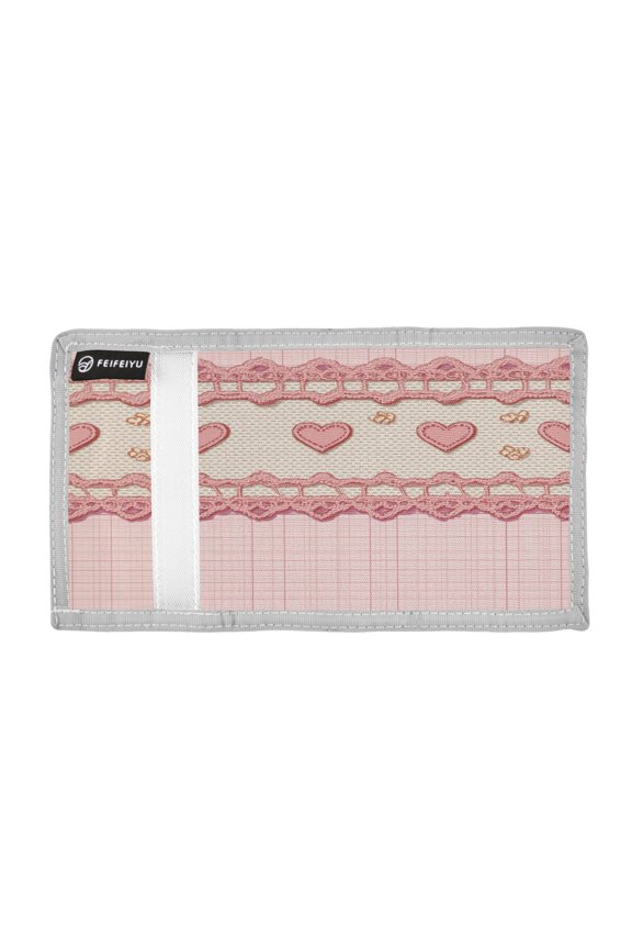Pink Grid Hearts Lace Cute Valentine Trifold Wallets Card Holders Coin Pockets with Lanyards Portable Unisex