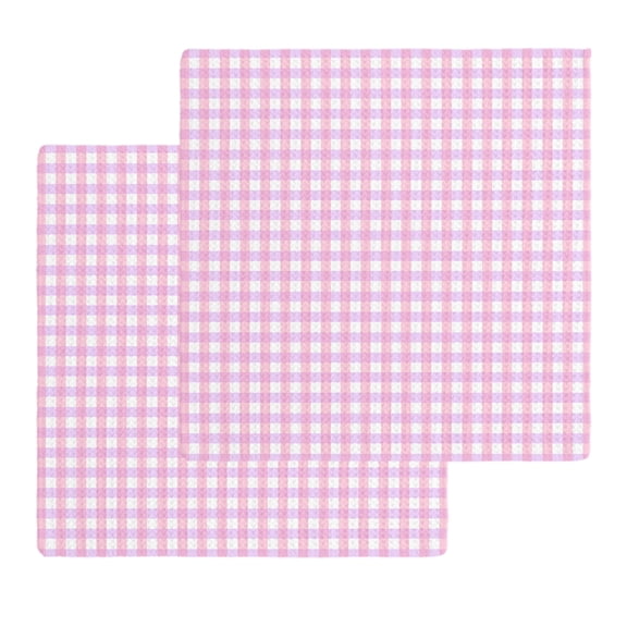 Pink Grid Kitchen Dish Towels for Drying Dishes Set of 2, Checkered Plaid Gingham Lattice Trellis Print Waffle Weave Microfiber Hand Tea Bathroom Towels Quick Dry & Absorbent Towel 12x12
