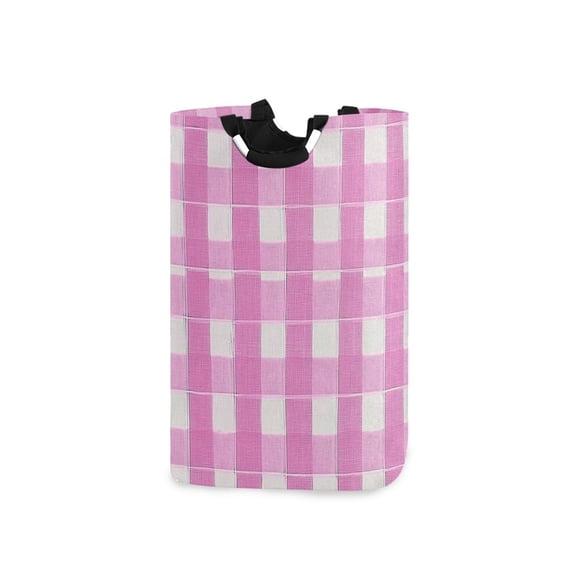 Pink Grid Laundry Basket with Handles 50L Collapsible Laundry Hamper for Bathroom Bedroom Laundry Room