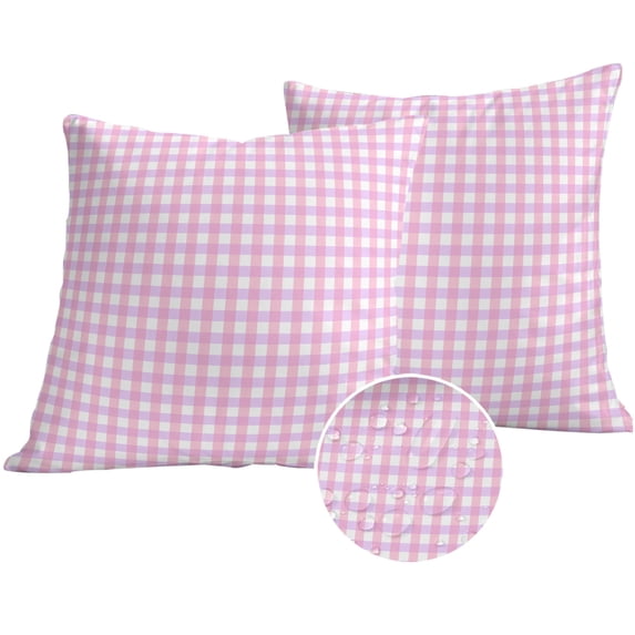 Pink Grid Outdoor Pillow Covers 18x18 Set of 2,Waterproof Patio Throw Pillowcase Protectors,Checkered Plaid Gingham Lattice Trellis Print Decorative Pillow Shams Cushion Covers for Seat Bed Couch