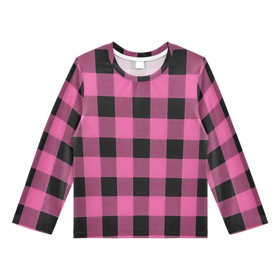 Pink Grid Pattern Boys' Rash Guard Shirts UPF 50 Plus Sun Protection ...