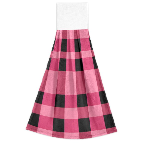 Pink Grid Pattern Hand Towels 2 Pack Quick Dry Velvet Soft with Velcro Kitchen Bath 14x18in