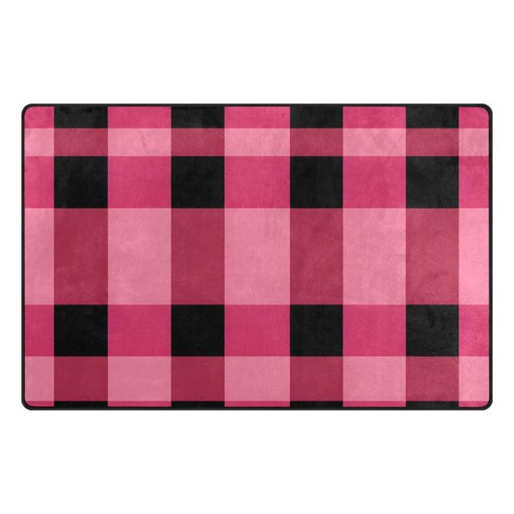 Pink Grid Pattern Memory Foam Area Rug 31"x20" Non Slip, Absorbent, Fade Proof for Living Room, Bedroom, Office