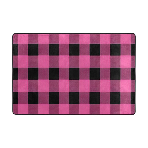 Pink Grid Pattern Rug 36x24in Memory Foam Absorbent Non Slip Plush for Bathroom Kitchen Entryway