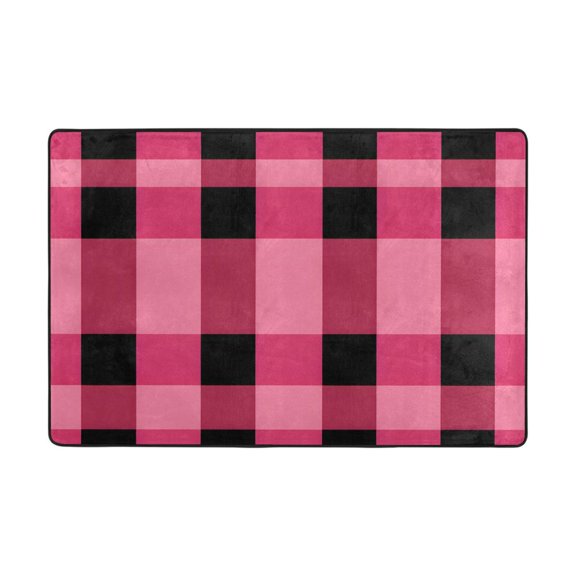 Pink Grid Pattern Rug 36x24in Memory Foam Absorbent Non Slip Plush for Bathroom Kitchen Entryway