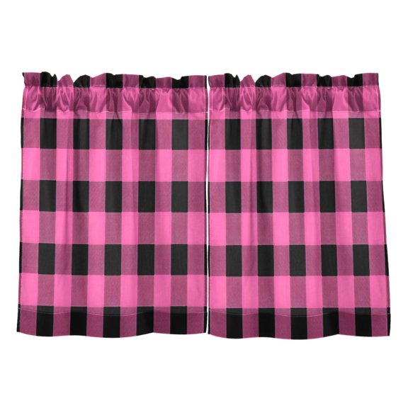 Pink Grid Pattern Tier Curtains Tier Kitchen Living Room Bedroom Balcony 2 Panels 27x36 Inch