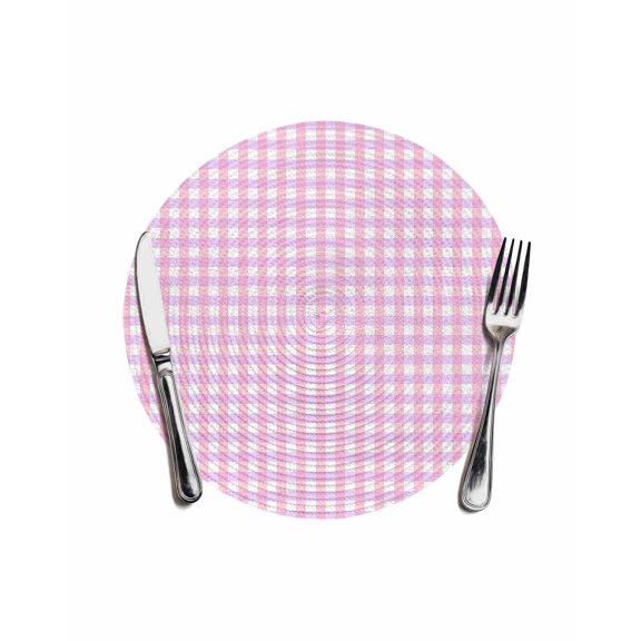 Pink Grid Round Placemats for Dinning Tables,Heat-proof Braided Table Mats 13 Inch,Checkered Plaid Gingham Lattice Trellis Print Washable Place Mat for Kitchen Restaurant Party Decor Table Setting