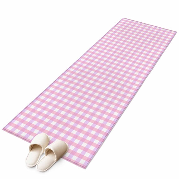 Pink Grid Runner Rug 2x6 FT, Non Slip Hallway Carpet, Checkered Plaid Gingham Lattice Trellis Print Washable Soft Floor Carpet Throw Runner Carpet Long Rug for Entryway Kitchen Bedside Sliding Door